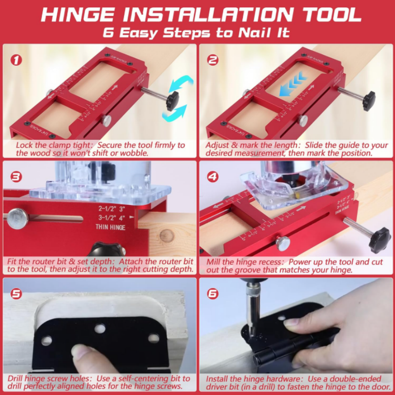 ⏳🔥LIMITED-TIME 50% OFF! ⏰Adjustable Door Hinge Mortise Jig Kit – Precision Routing, Quick Setup & Perfect for Carpenters, Joiners & DIY Home Renovations 🔧✨