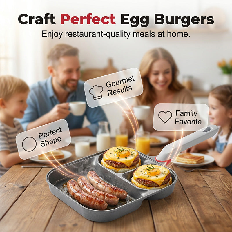 🍳50% OFF NOW! 3‑in‑1 Non‑Stick Breakfast Skillet‑Multi‑Compartment Divided Frying Pan, Even Heat Distribution Cookware Compatible with All Stovetops for Eggs, Pancakes & Morning Meals