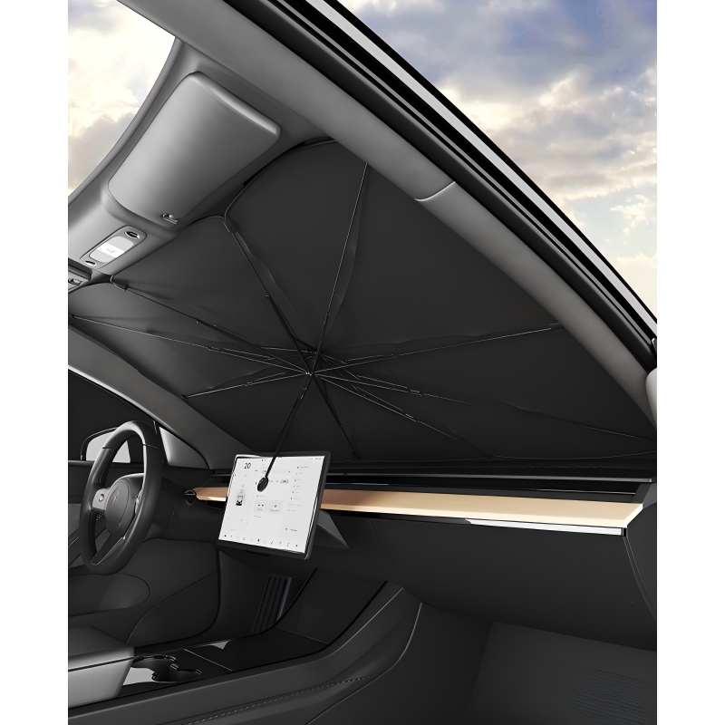 Exclusive 50% OFF | Bendable Car Windshield Sunshade Umbrella | 360° Flexible Rod for Large Screens | Nano Titanium Silver Heat Reflection & 10-Rib Alloy Frame✨