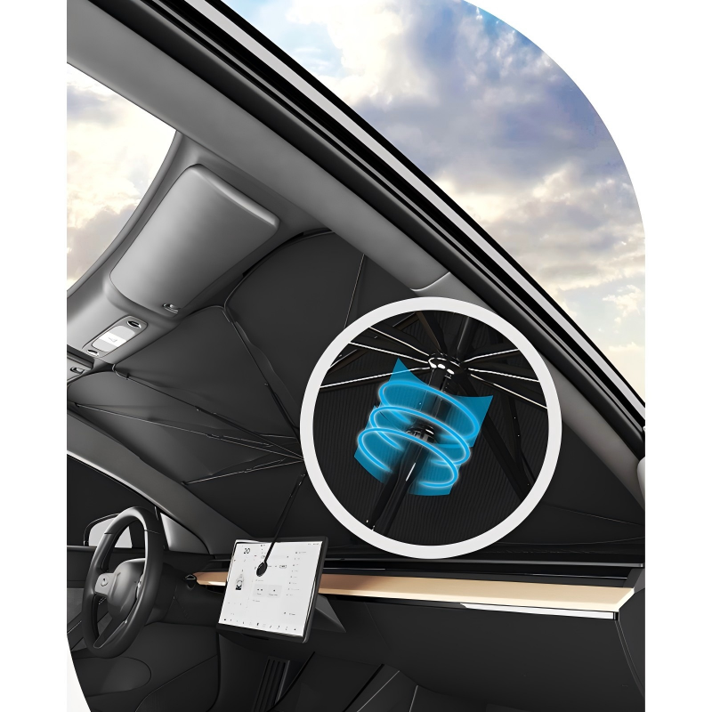 Exclusive 50% OFF | Bendable Car Windshield Sunshade Umbrella | 360° Flexible Rod for Large Screens | Nano Titanium Silver Heat Reflection & 10-Rib Alloy Frame✨