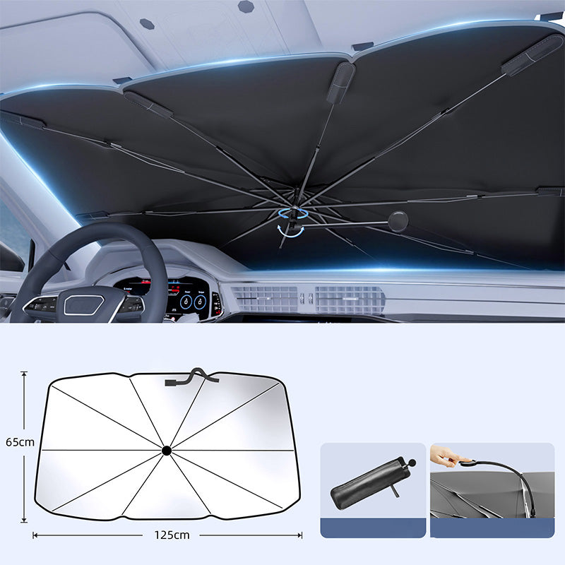 Exclusive 50% OFF | Bendable Car Windshield Sunshade Umbrella | 360° Flexible Rod for Large Screens | Nano Titanium Silver Heat Reflection & 10-Rib Alloy Frame✨