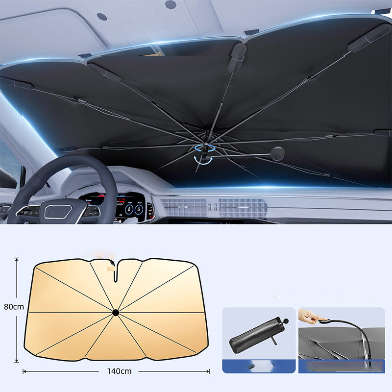 Exclusive 50% OFF | Bendable Car Windshield Sunshade Umbrella | 360° Flexible Rod for Large Screens | Nano Titanium Silver Heat Reflection & 10-Rib Alloy Frame✨