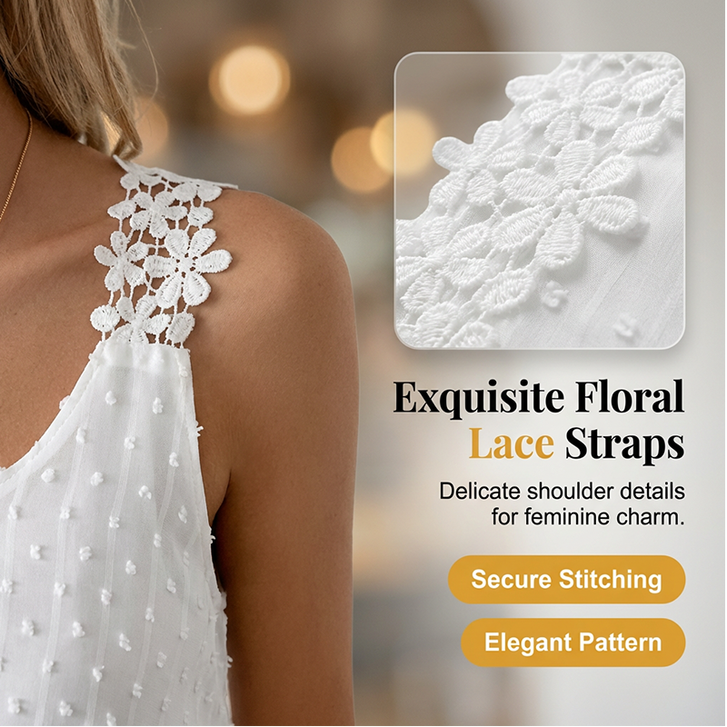 👚 50% OFF NOW! ⏰ Elegant Dot Lace Strap Tank Top – Soft & breathable – Delicate lace straps, flattering fit – perfect for layering or summer chic 🌸