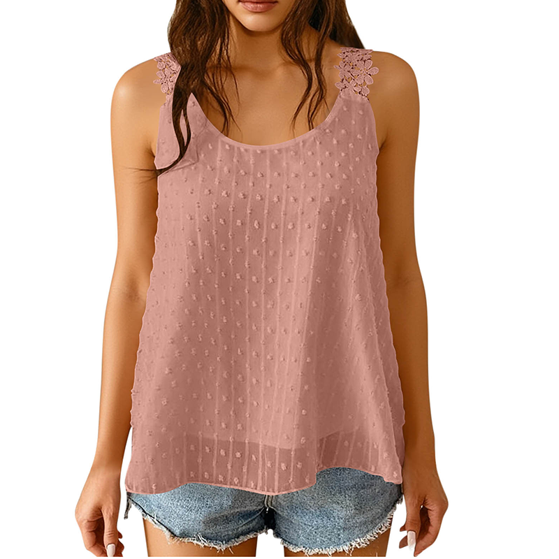 👚 50% OFF NOW! ⏰ Elegant Dot Lace Strap Tank Top – Soft & breathable – Delicate lace straps, flattering fit – perfect for layering or summer chic 🌸
