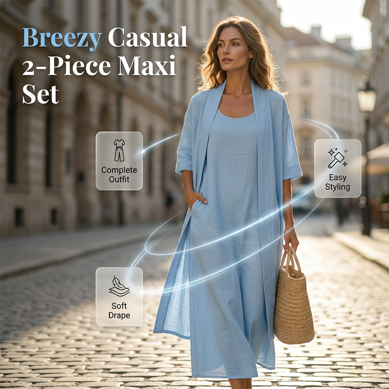 Women's Casual Dress & Cardigan 2-Piece Set