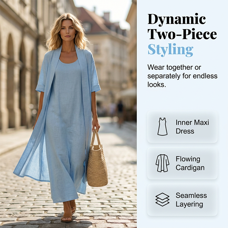 Women's Casual Dress & Cardigan 2-Piece Set
