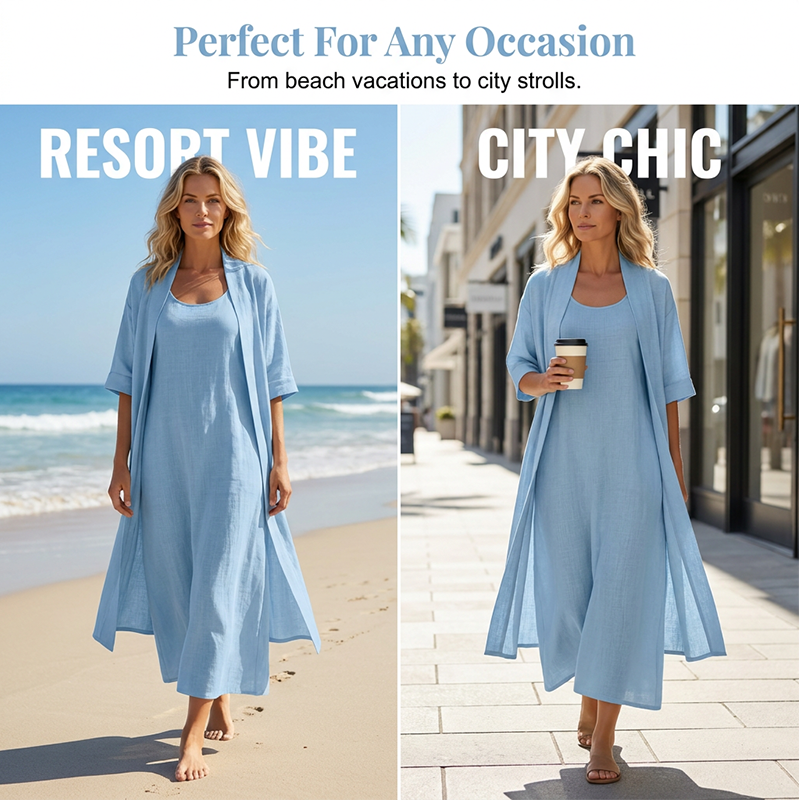 Women's Casual Dress & Cardigan 2-Piece Set
