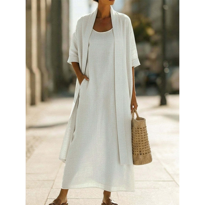 Women's Casual Dress & Cardigan 2-Piece Set