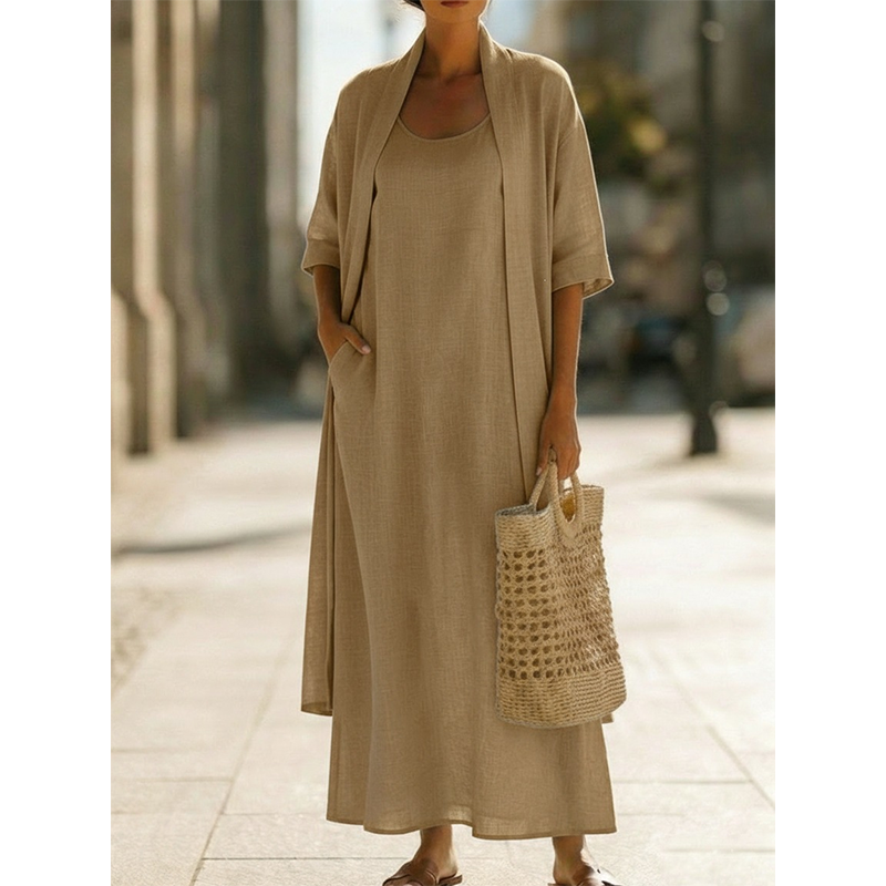 Women's Casual Dress & Cardigan 2-Piece Set