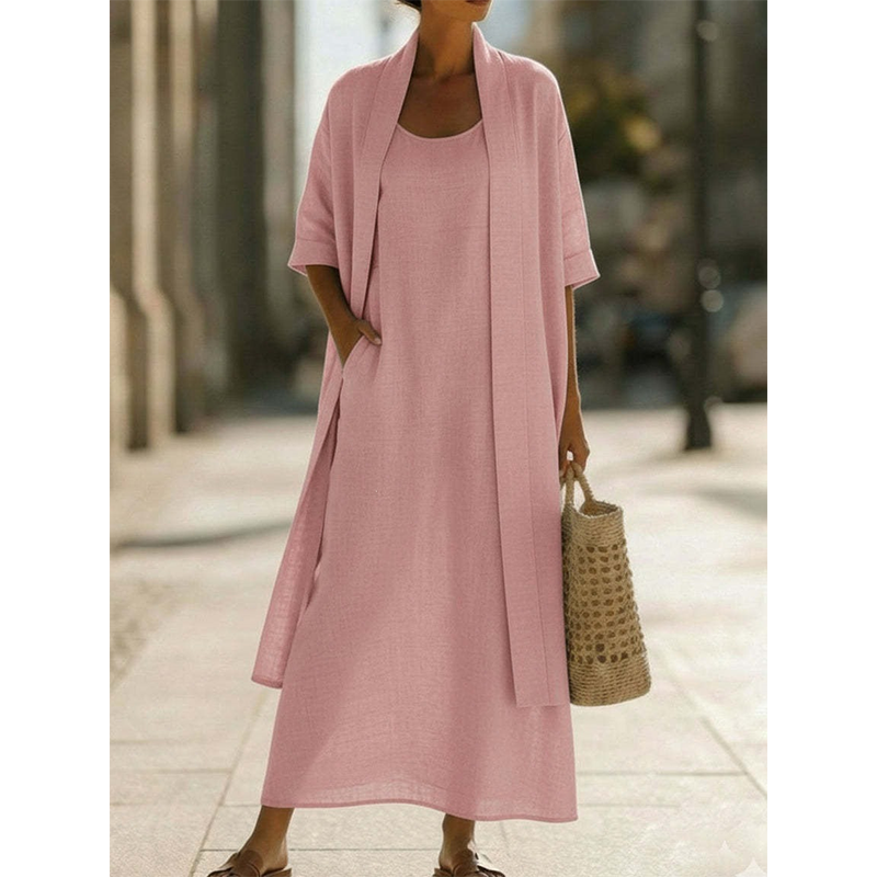 Women's Casual Dress & Cardigan 2-Piece Set