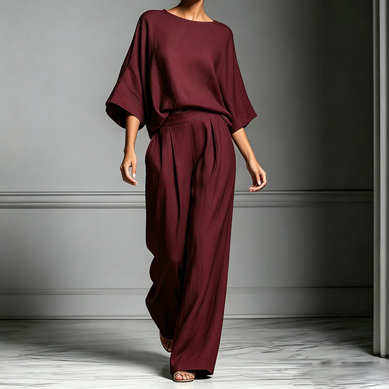 🌸 50% OFF NOW! 🌸Women's Two-Piece Loose Fit Top and Wide-Leg Pants Set