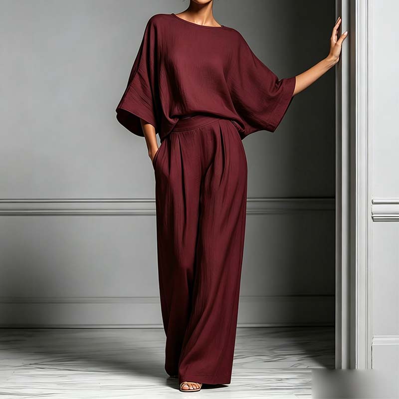 🌸 50% OFF NOW! 🌸Women's Two-Piece Loose Fit Top and Wide-Leg Pants Set