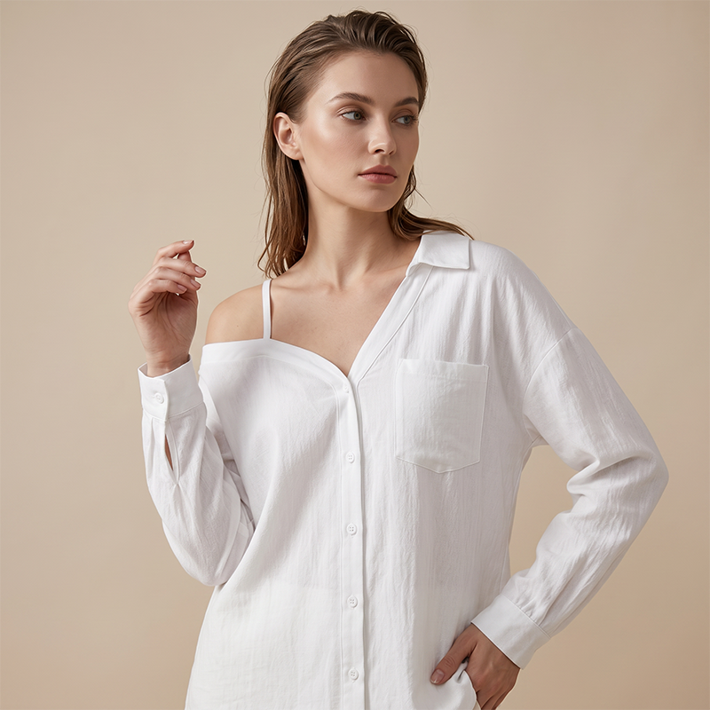 📢📢50% OFF !! ⏰Women's Casual Off-Shoulder Button-Down Shirt