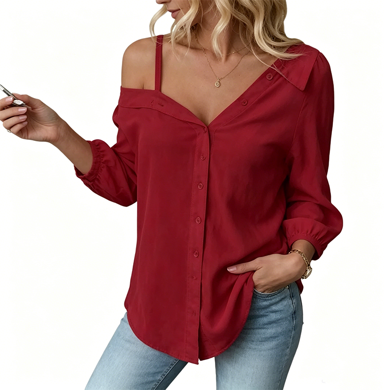 📢📢50% OFF !! ⏰Women's Casual Off-Shoulder Button-Down Shirt