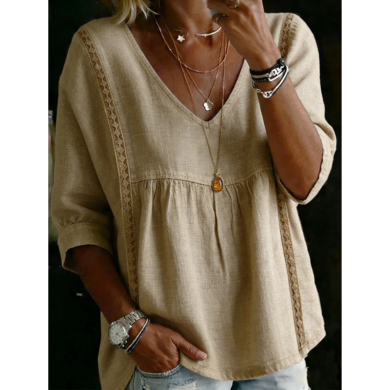 🌸 50% OFF NOW! 🌸Women's Casual V-Neck Lace Trim Top