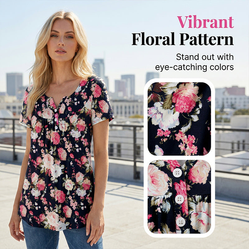 👚 LIMITED-TIME 50% OFF! ✨ Women’s Flowy Floral Button-Up Tee – Casual, Breezy, Versatile 🌸