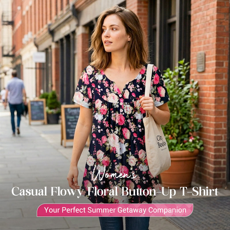 👚 LIMITED-TIME 50% OFF! ✨ Women’s Flowy Floral Button-Up Tee – Casual, Breezy, Versatile 🌸