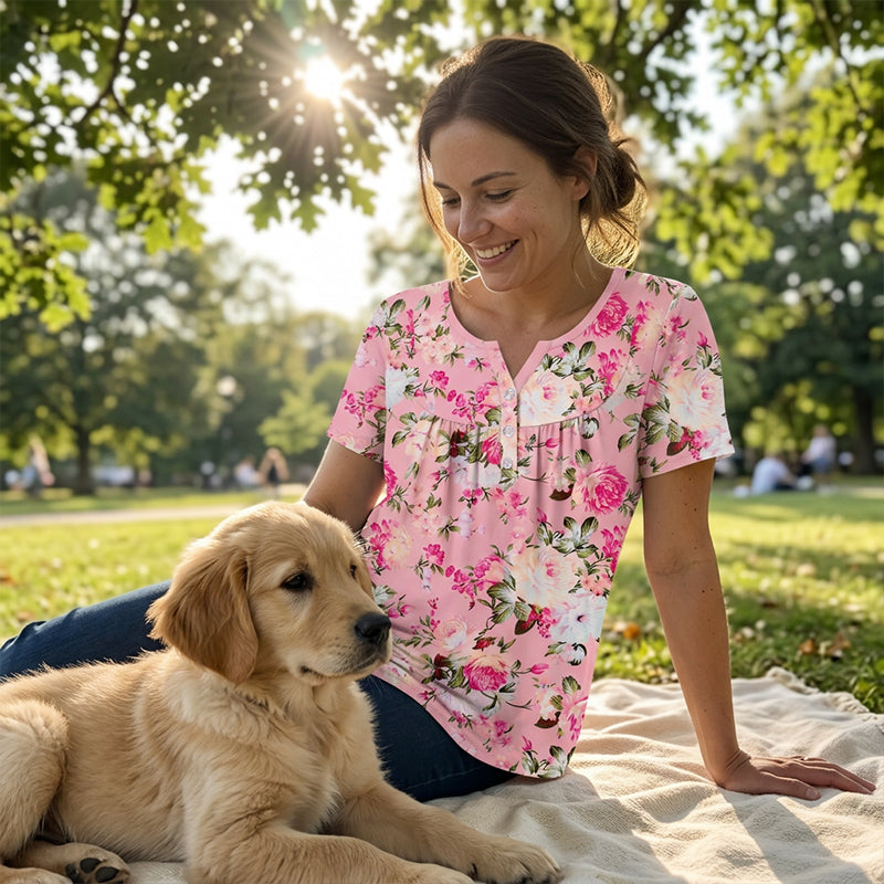 👚 LIMITED-TIME 50% OFF! ✨ Women’s Flowy Floral Button-Up Tee – Casual, Breezy, Versatile 🌸