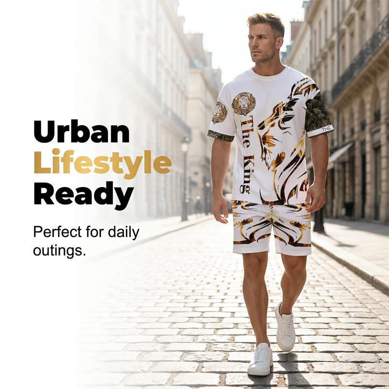 👕 50% OFF NOW! ⏰ Men's Lion Graphic Set – Bold lion print & breathable fabric – Relaxed fit, perfect for streetwear or casual days – cool 2-piece style 🩸😎