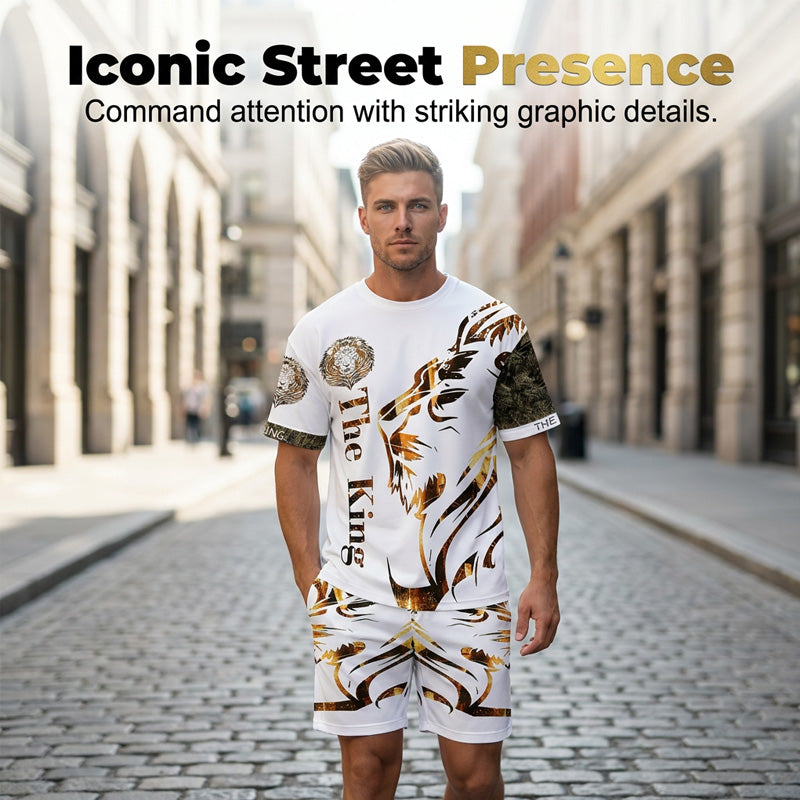 👕 50% OFF NOW! ⏰ Men's Lion Graphic Set – Bold lion print & breathable fabric – Relaxed fit, perfect for streetwear or casual days – cool 2-piece style 🩸😎