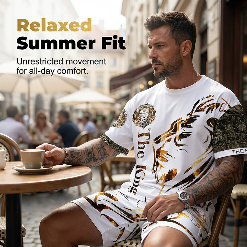 👕 50% OFF NOW! ⏰ Men's Lion Graphic Set – Bold lion print & breathable fabric – Relaxed fit, perfect for streetwear or casual days – cool 2-piece style 🩸😎