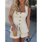 👚 LIMITED-TIME 50% OFF! ✨ Square Neck Vest & Shorts Set – Elegant Neckline, Gold Buttons, Structured Fit 🥂