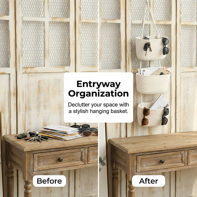 ✨ Wall-Hanging Storage Organizer – 3-Tier, Boho Style, Space-Saving 🏡