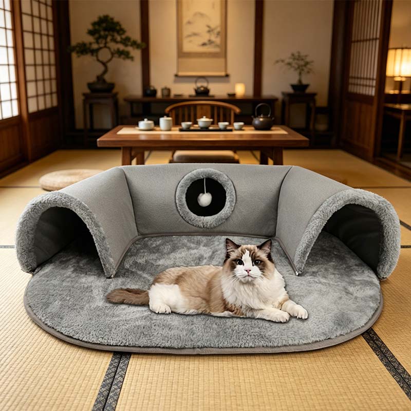 📢📢40% OFF !! ⏰Plush 2-in-1 Cat Tunnel Bed