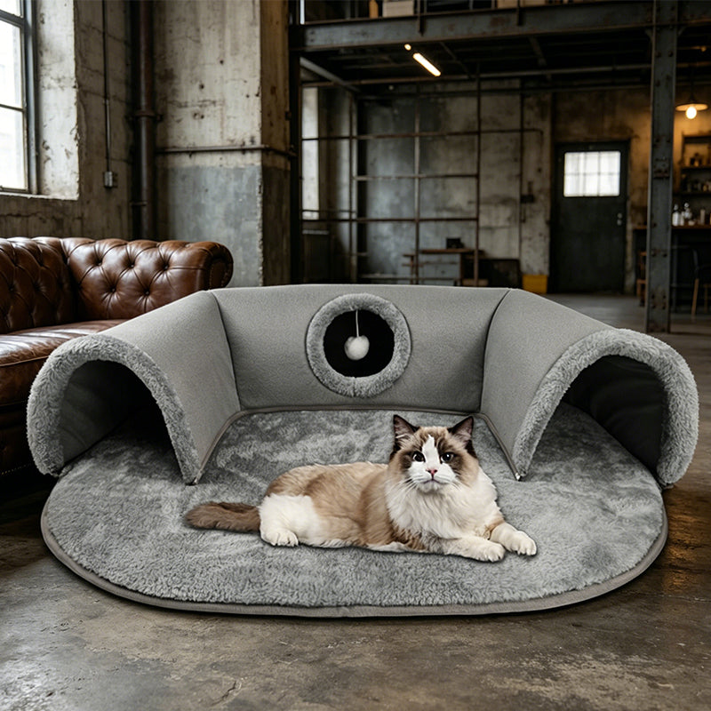 📢📢40% OFF !! ⏰Plush 2-in-1 Cat Tunnel Bed