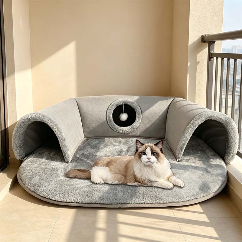 📢📢40% OFF !! ⏰Plush 2-in-1 Cat Tunnel Bed