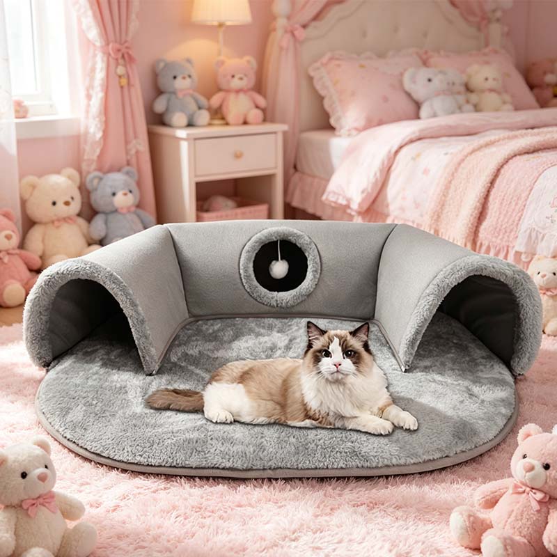 📢📢40% OFF !! ⏰Plush 2-in-1 Cat Tunnel Bed