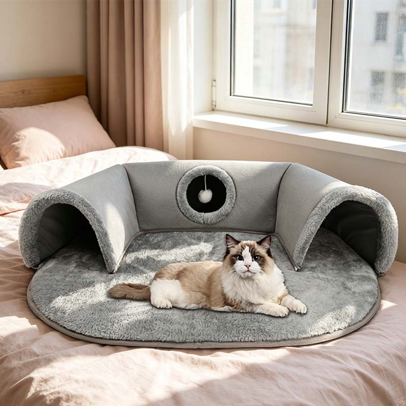 📢📢40% OFF !! ⏰Plush 2-in-1 Cat Tunnel Bed
