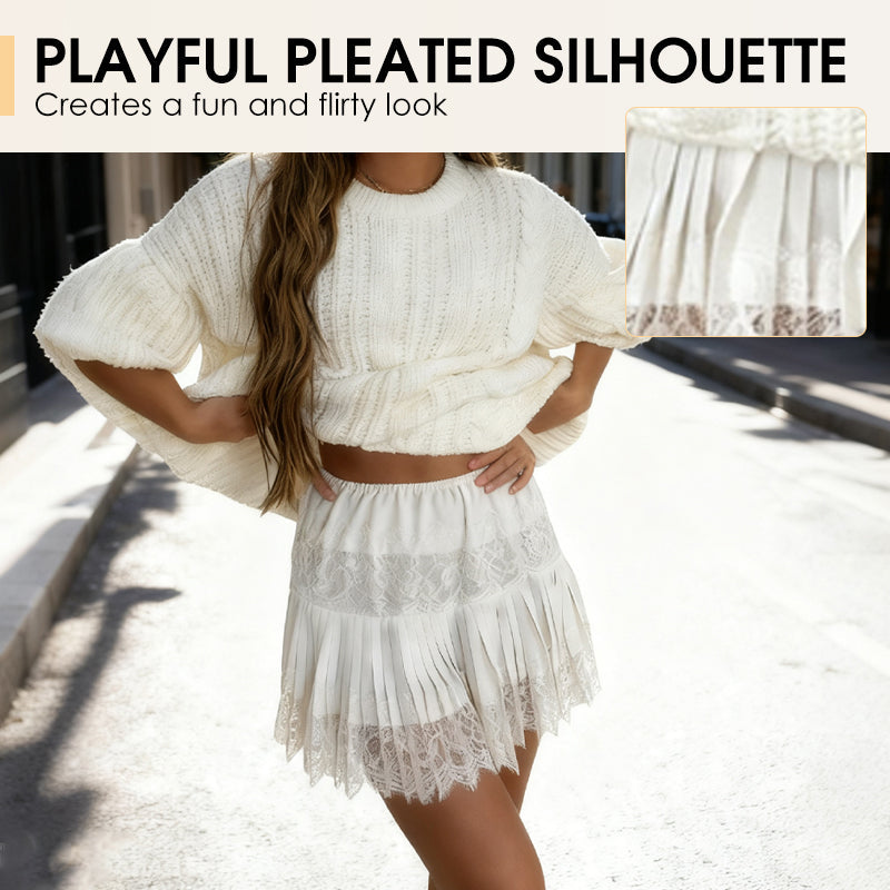 🎁2026 New Arrivals 50% OFF💥Chic Pleated Lace Trim Mini Skirt