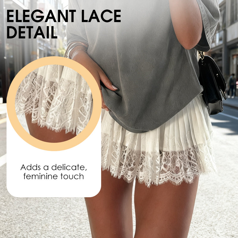 🎁2026 New Arrivals 50% OFF💥Chic Pleated Lace Trim Mini Skirt