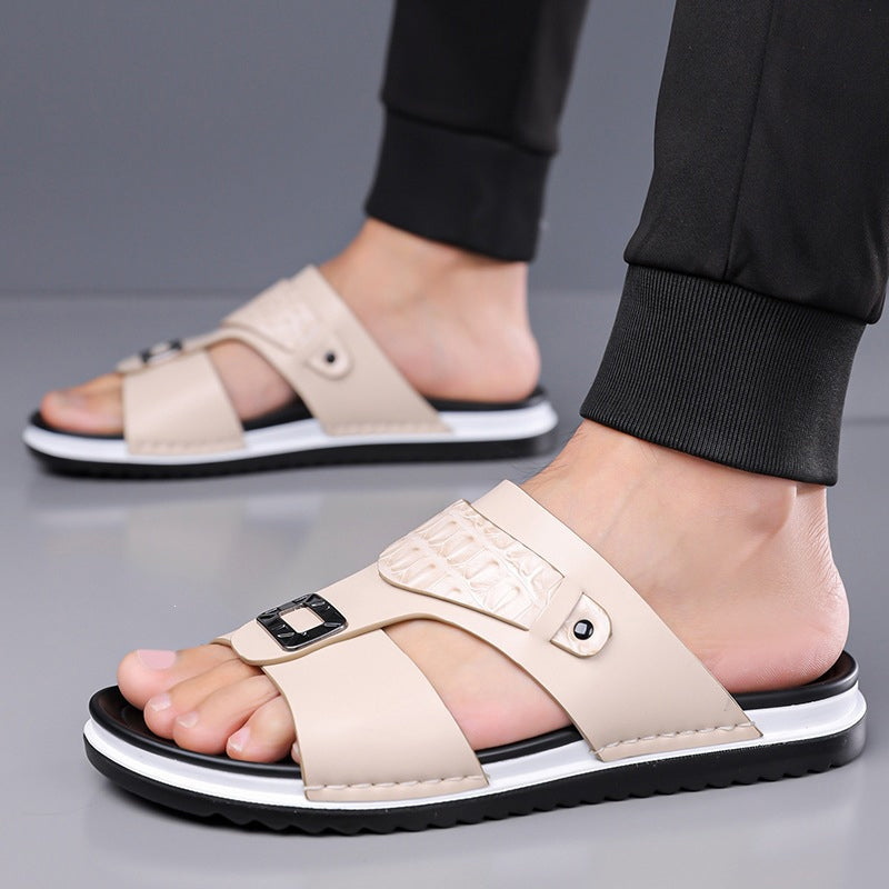 👞 50% OFF! 💫 Men's faux leather slip-on sandals – Breathable mesh & non-slip sole – Comfortable fit, perfect for summer, the beach, or everyday walks 🏖️