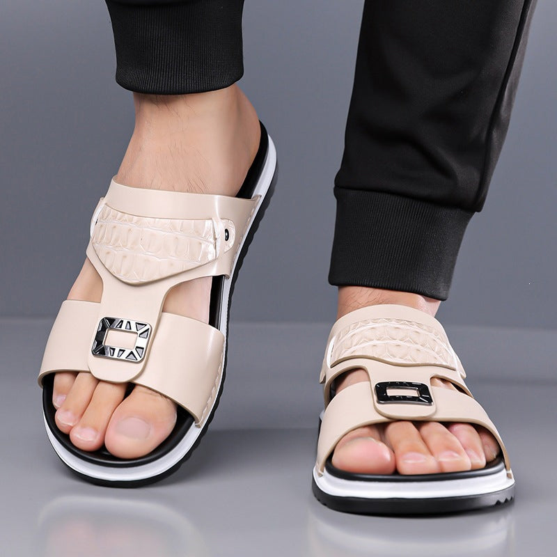 👞 50% OFF! 💫 Men's faux leather slip-on sandals – Breathable mesh & non-slip sole – Comfortable fit, perfect for summer, the beach, or everyday walks 🏖️