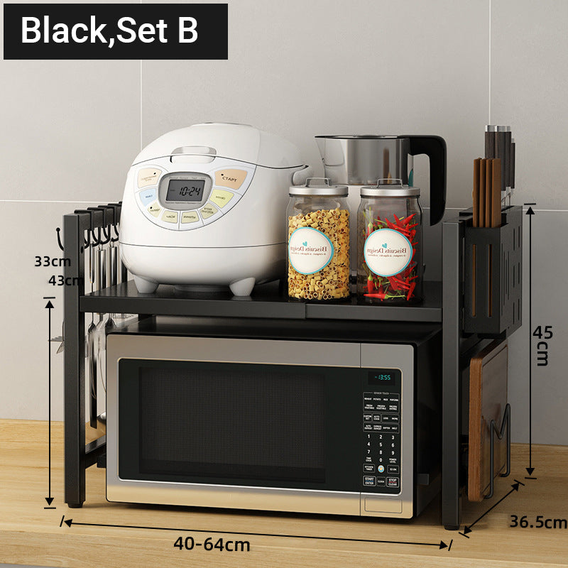 🍳✨Expandable Microwave Countertop Rack with Adjustable Shelf & Hooks🧰