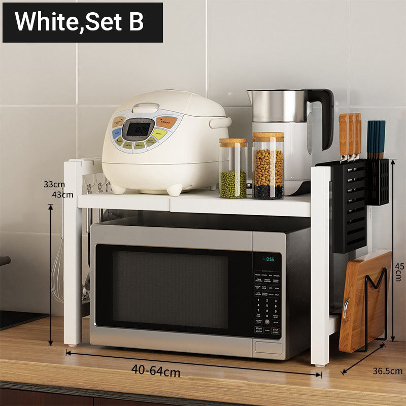 🍳✨Expandable Microwave Countertop Rack with Adjustable Shelf & Hooks🧰