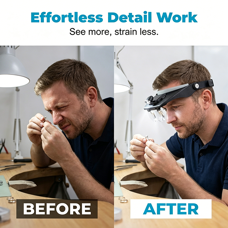 🔬 LIMITED-TIME 50% OFF! 💥 LED Headband Magnifier with 4 Lenses – Hands-Free, Precision Zoom, Built-In Light ✨