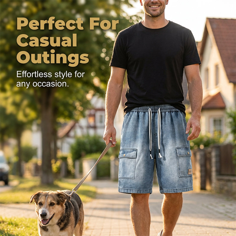 👖 50% OFF NOW! 🏙️ Men's Loose Denim Cargo Shorts – High Street Style & Adjustable Fit 🛹