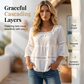 🌸 LIMITED-TIME 50% OFF! 💥 Elegant Square Neck Summer Blouse – Boho Lace, Bell Sleeves, Tiered Flow ✨