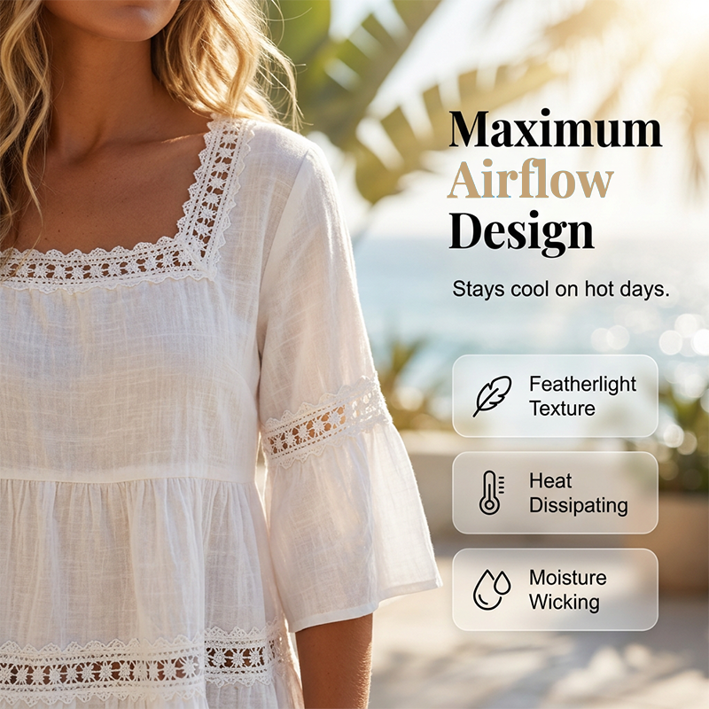 🌸 LIMITED-TIME 50% OFF! 💥 Elegant Square Neck Summer Blouse – Boho Lace, Bell Sleeves, Tiered Flow ✨