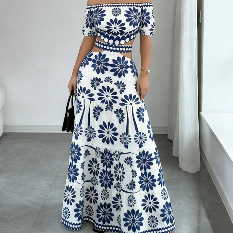 🌺 LIMITED-TIME 50% OFF! 💥 Women's Off-Shoulder Midi Dress – Daisy Print, Waist Cutout & Flattering Flowy Fit – Tropical Chic 💃