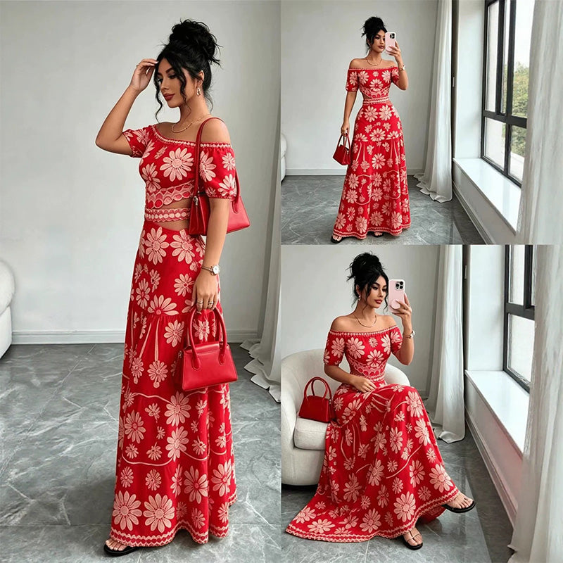 🌺 LIMITED-TIME 50% OFF! 💥 Women's Off-Shoulder Midi Dress – Daisy Print, Waist Cutout & Flattering Flowy Fit – Tropical Chic 💃