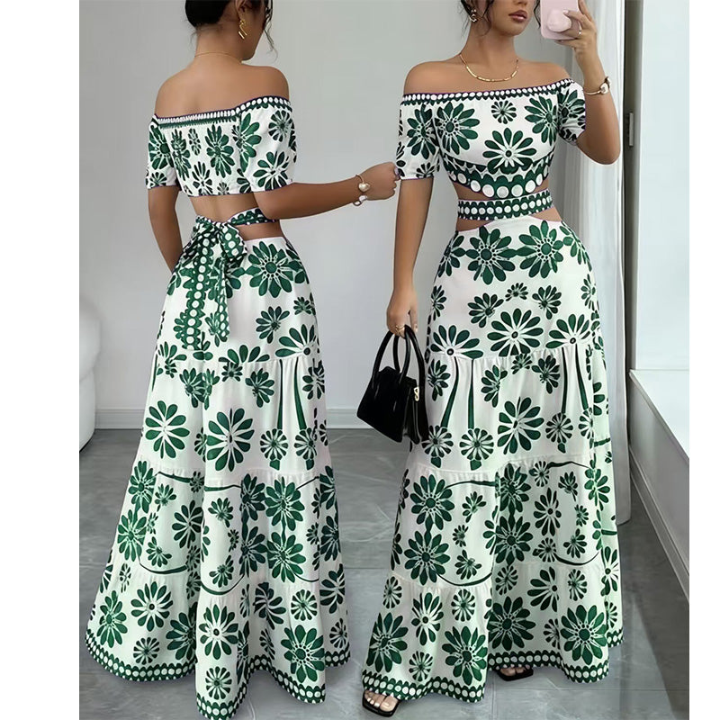 🌺 LIMITED-TIME 50% OFF! 💥 Women's Off-Shoulder Midi Dress – Daisy Print, Waist Cutout & Flattering Flowy Fit – Tropical Chic 💃