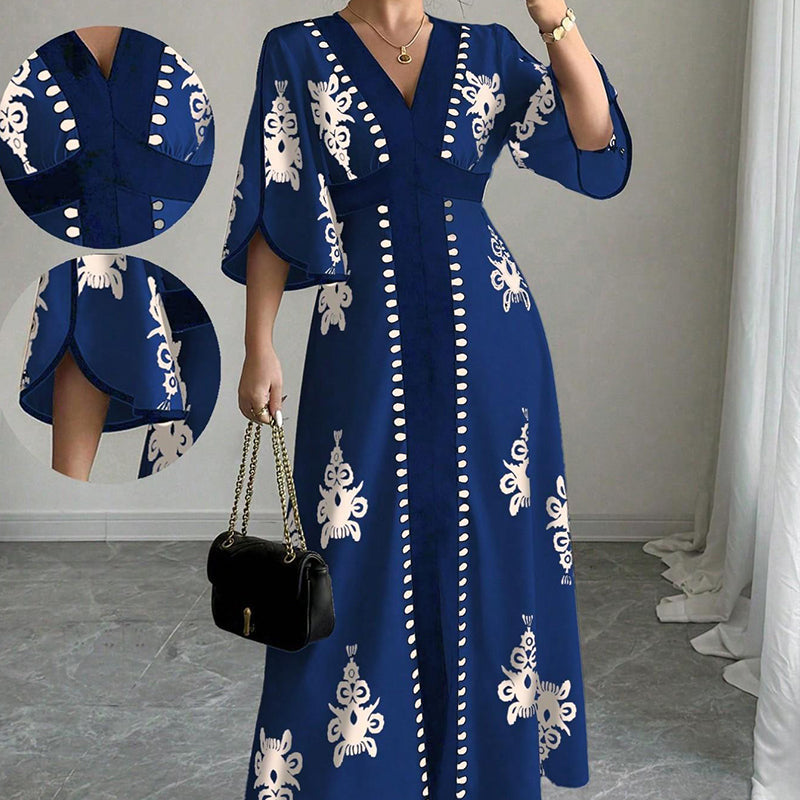 👗Women's Elegant V-Neck Print Maxi Dress– Elegant, Flattering & Effortlessly Chic ✨