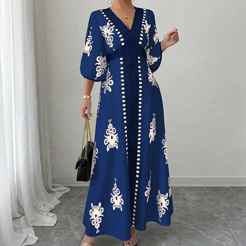 👗Women's Elegant V-Neck Print Maxi Dress– Elegant, Flattering & Effortlessly Chic ✨