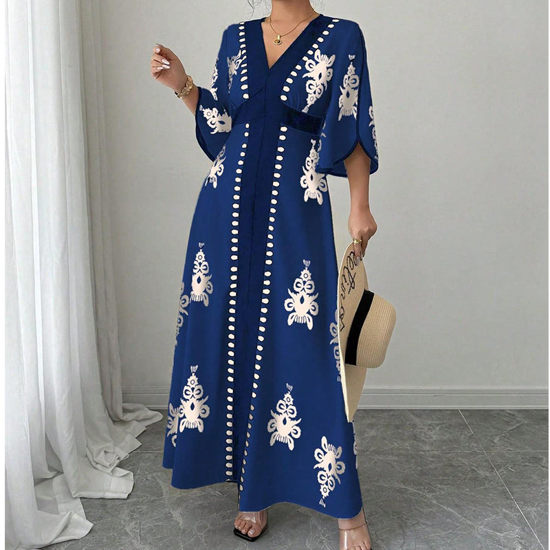 👗Women's Elegant V-Neck Print Maxi Dress– Elegant, Flattering & Effortlessly Chic ✨