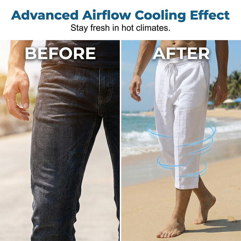 👖Men's Breathable Linen Blend Capri Pants | Adjustable Drawstring Summer Trousers with Deep Pockets - Limited 50% OFF