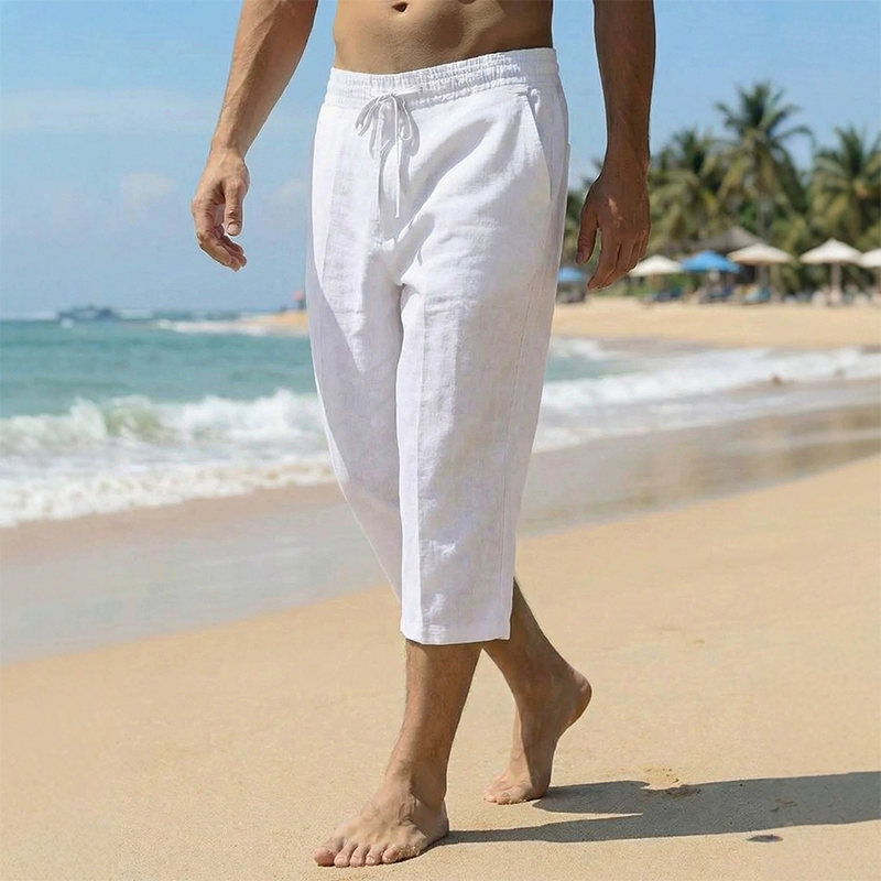 👖Men's Breathable Linen Blend Capri Pants | Adjustable Drawstring Summer Trousers with Deep Pockets - Limited 50% OFF